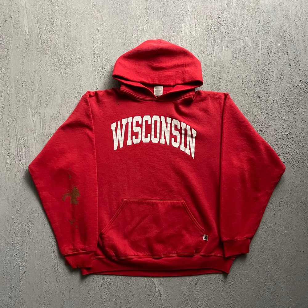 Vintage Wisconsin Badgers Hoodie Mens XL Red 2000s Russell athletic Pullover